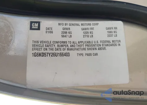 2006 Cadillac Dts Standard from USA, damaged, VIN 1G6KD57Y26U166403